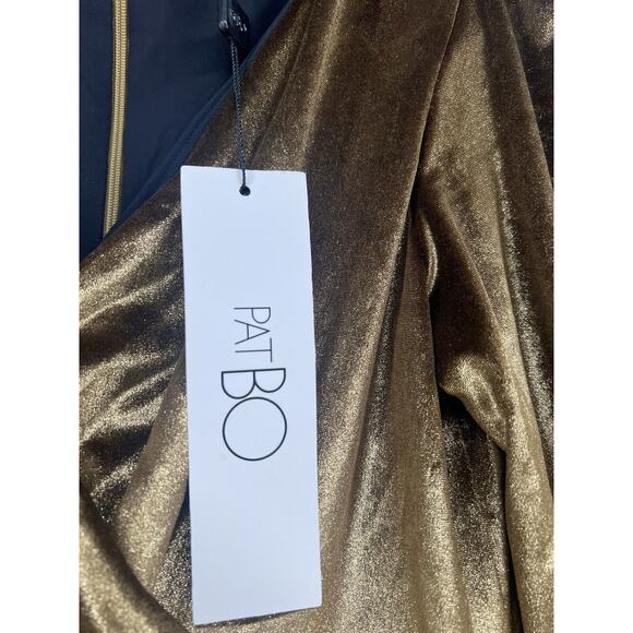 PatBO Metallic Velvet Mini Dress Size 10 Gold V Neck Womens Dress Empire Waist - Picture 10 of 14